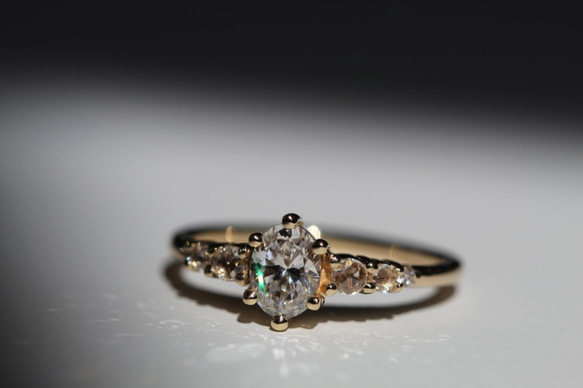 "Leona"Oval Cut Diamond 14K Yellow Gold Ring/婚禮/指節環/堆疊戒/結婚 第2張的照片