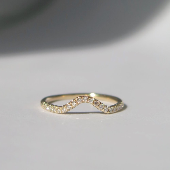 "Ley"White Diamond 14K Yellow Gold Handmade Ring/指節環/婚禮/堆疊戒 第1張的照片