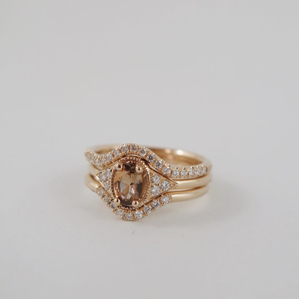 "Ley"White Diamond 14K Yellow Gold Handmade Ring/指節環/婚禮/堆疊戒 第2張的照片
