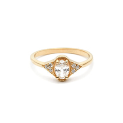 "Linnea"Oval Cut White Diamond 14K Yellow Gold Ring/指節環/堆疊戒 第1張的照片