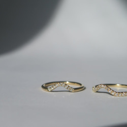 "Lla"White Diamond 14K Yellow Gold Handmade Ring/指節環/婚禮/堆疊戒 第2張的照片