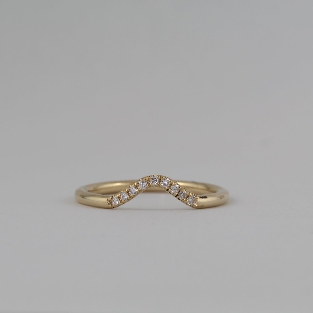 「LLA」ホワイトダイヤモンド14Kイエローゴールド手作りリング/ナックルリング/結婚式/リングを積み重ねます