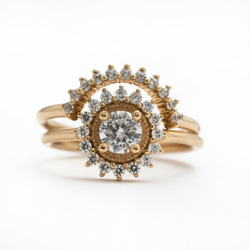 "Mara"White diamond 14K Yellow Gold Ring/婚禮/指節環/堆疊戒/結婚/母親節 第1張的照片