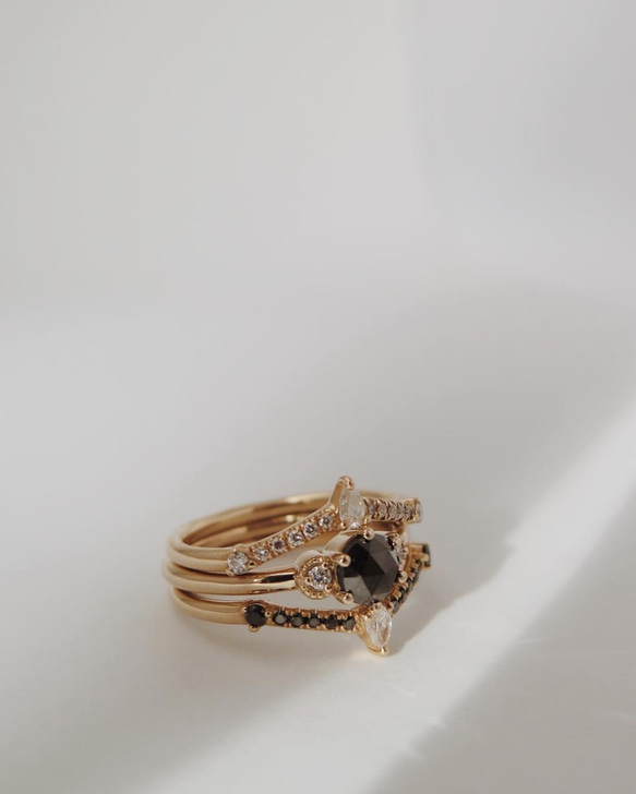 "Nell"White Diamond 14K Yellow Gold Handmade Ring/指節環/婚禮/堆疊戒 第3張的照片