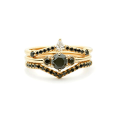 "Nyx"Rose Cut Black Diamond 14K Yellow Gold Handmade/堆疊戒/哥德式 第2張的照片