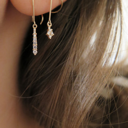 "Ona"Drops Diamonds 14k Yellow Gold Handmade Earrings/黑鑽/哥德式 第3張的照片