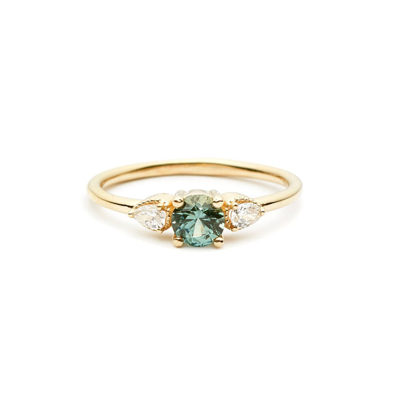 "Paloma"Mint Sapphire White Diamond 14K Gold Ring/指節環/沙弗萊石 第1張的照片