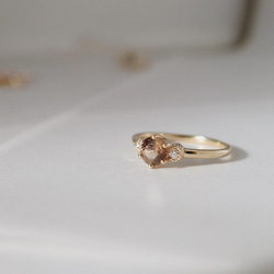 "Paloma"Peach Sapphire White Diamond 14K Gold Ring/指節環/沙弗萊石 第2張的照片