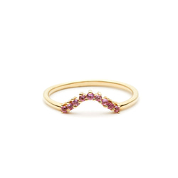 Pink Sapphire "Iris" 14K Yellow Gold Stacking Ring/堆疊戒/尾戒/線戒 第1張的照片