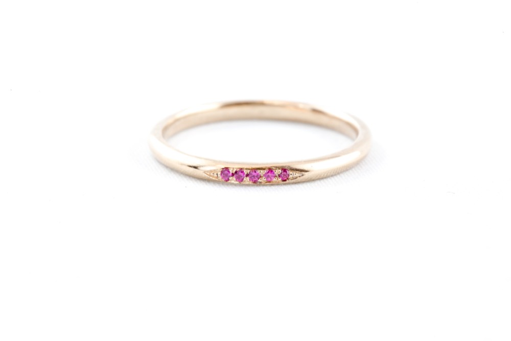 [無料カスタム]ルビー「Quinate」14Kイエローゴールドスタッキングリング/ 7月の誕生石/ルビー