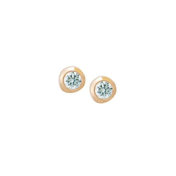 Round White Diamond 14k Yellow Gold Handmade Earrings/白鑽/簡約 第1張的照片