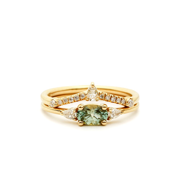 "Wedding Sets 08"Green Sapphire 14K Yellow Gold Ring/12月誕生石 第1張的照片