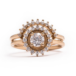 "Wedding Sets 10" White Diamond 14K Rose Gold Ring/堆疊戒/婚戒/求婚 第1張的照片