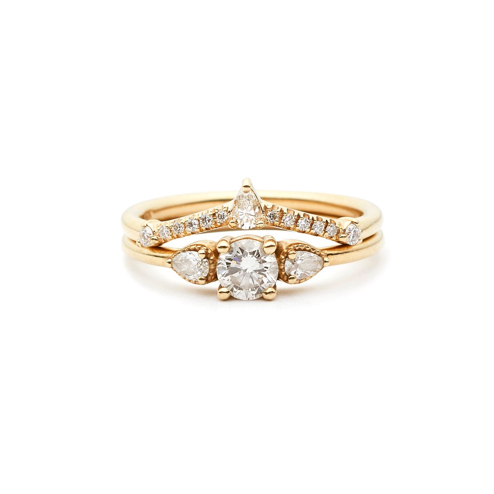 「Wedding Sets01」ホワイトダイヤモンド14Kゴールドリング/スタックリング/ラインリング/結婚/結婚式/幸福
