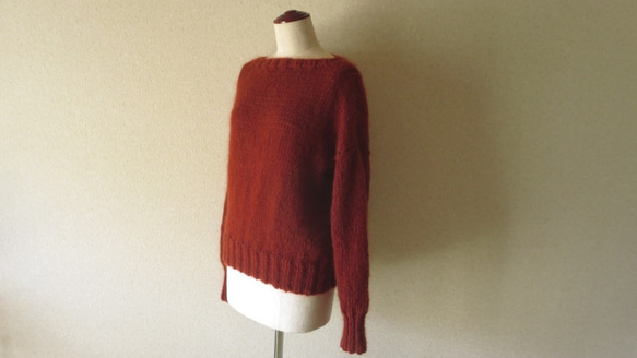 『再販・受注製作』キッドモヘア・ウールのまっすぐ衿セーター＊やわらかセーター　テラコッタ　レンガ　毛足長 2枚目の画像