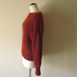 『再販・受注製作』キッドモヘア・ウールのまっすぐ衿セーター＊やわらかセーター　テラコッタ　レンガ　毛足長 4枚目の画像