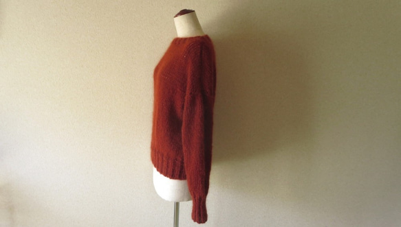 『再販・受注製作』キッドモヘア・ウールのまっすぐ衿セーター＊やわらかセーター　テラコッタ　レンガ　毛足長 4枚目の画像