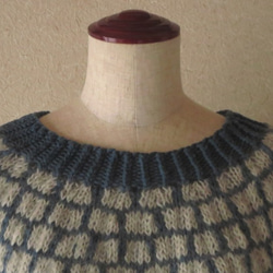 『再販・受注製作』キッドモヘア・エクストラファインウール丸編みセーター　石畳模様＊ブルージルコン 3枚目の画像