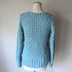 編み込みしずく模様のセーター　ミントブルーメランジ糸　ラムウール 7枚目の画像