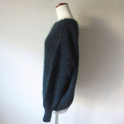 『再販・受注制作』ダークグリーン＊キッドモヘアのまっすぐ衿のセーター＊ラムウール 柔らかセーター 5枚目の画像