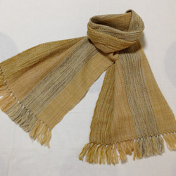 手織りウールのマフラー  茶色/ベージュ 3枚目の画像