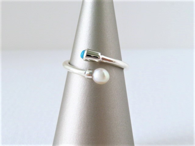 シルバー　パール/トルコ石　リング