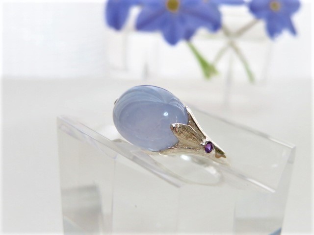 シルバー　ブルーカルセドニー/アメジスト　リング　～スミレ～　受注制作 9,240円