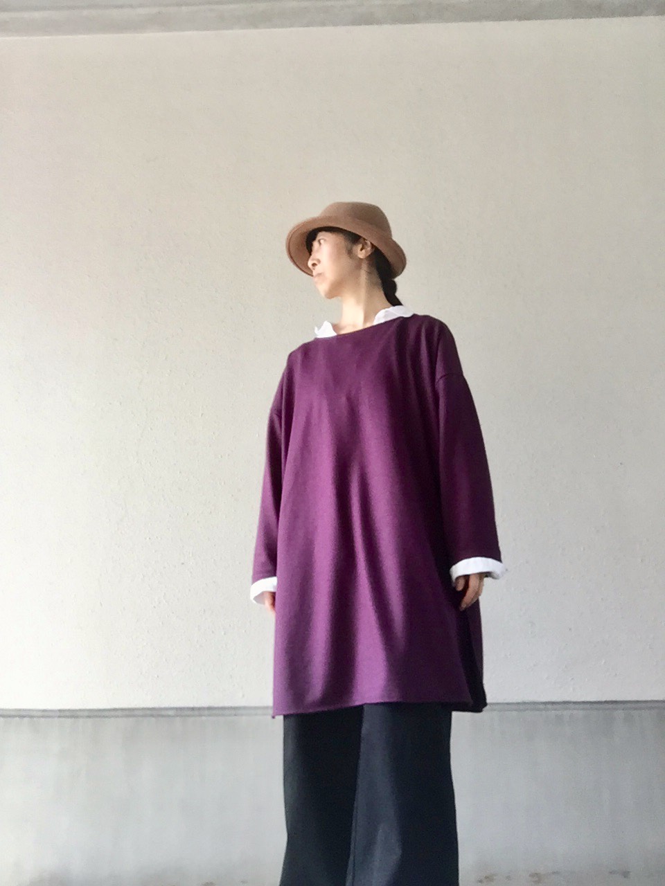 「Creema限定」ウール100% ボートネック プルオーバーニット チュニック (パープル)