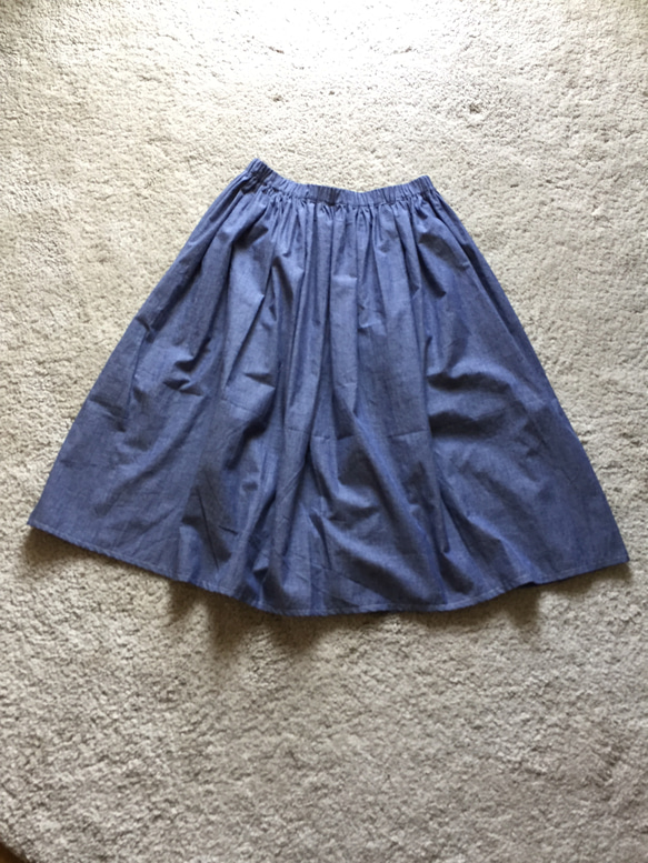 ら※※様専用  コットンギャザースカート ブルー 3枚目の画像
