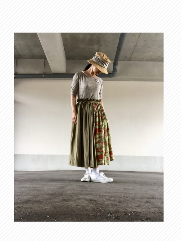 「Creema限定」リネン迷彩融合の柔らかボリュームスカート 1枚目の画像