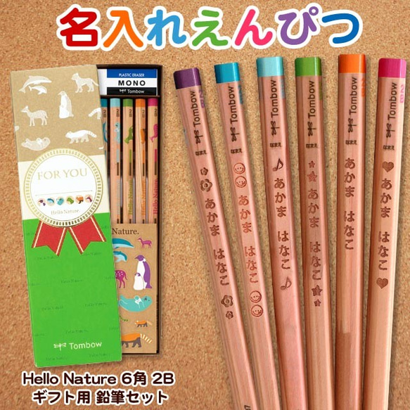 えんぴつ☆ 名入れ可能 えんぴつ 2B 【彫刻】 1ダース Hello Nature ギフト