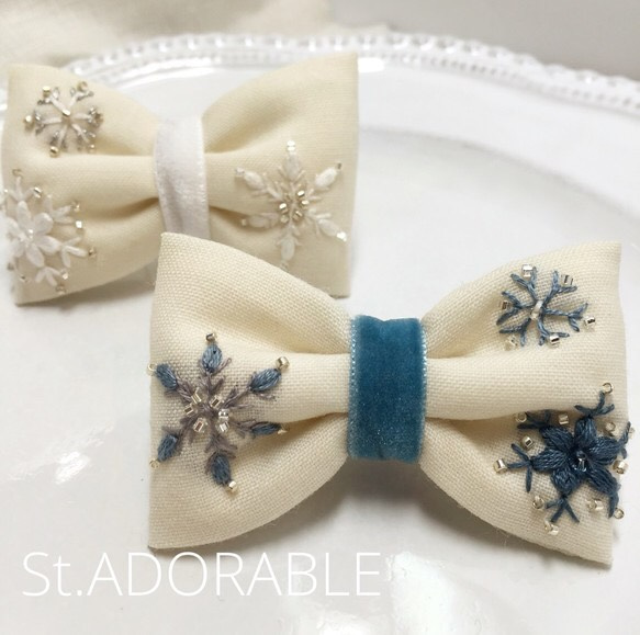 雪の結晶モチーフ刺繍 リボンブローチ ブローチ St.ADORABLE 通販