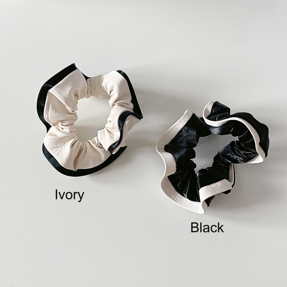 [送料無料]   全2色 ブラック&ホワイトデーリーレザー  シュシュ 2枚目の画像