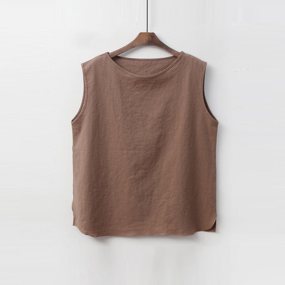 「Creema限定」  6色  快適で涼しい ノースリーブリネンTシャツ 1枚目の画像
