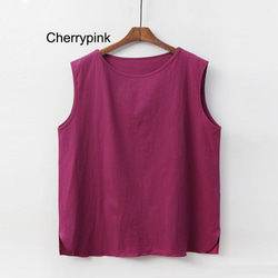 「Creema限定」  6色  快適で涼しい ノースリーブリネンTシャツ 7枚目の画像
