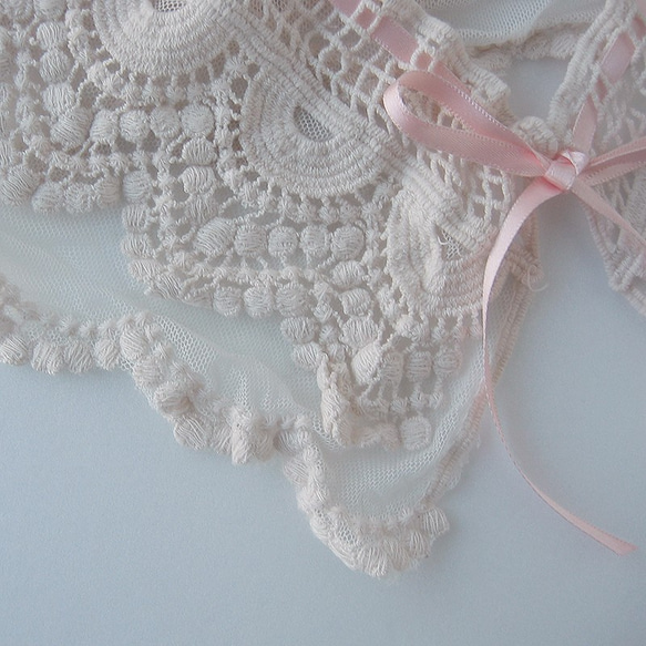 《Fabric 2024》領子立領鉤針附領秋季蕾絲粉紅絲帶白色附領 第2張的照片