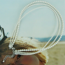 [免費送貨]三排珍珠項鍊。不同大小的珍珠吸引了有吸引力的婚禮儀式 第2張的照片