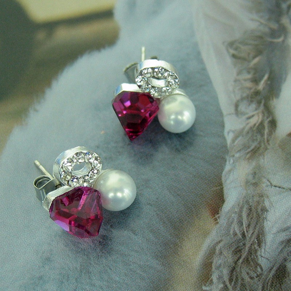 [Creema Limited] 珍珠&amp;寶石耳環，可愛的成人款 第1張的照片