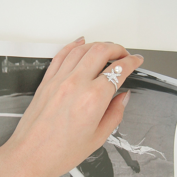 海星珍珠戒指，閃光，婚禮，派對，酒會，方形戒指，海星圖案 第4張的照片