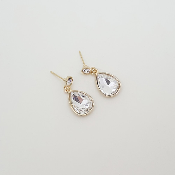 [Creema限定14kgf CZ white ドロップビジューの煌めくピアス ,drop-Crystal-pierce 4枚目の画像