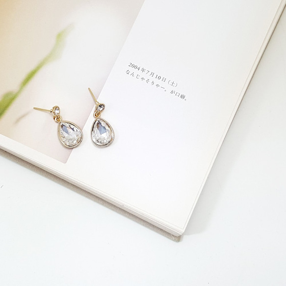 [Creema限定14kgf CZ white ドロップビジューの煌めくピアス ,drop-Crystal-pierce 6枚目の画像