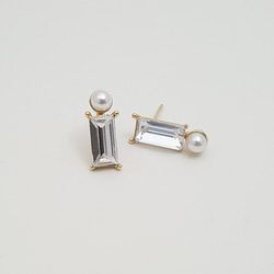[Creema Limited] 14kgf 水晶和珍珠首飾方形耳環 第3張的照片