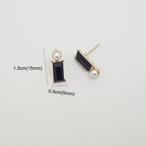 [Creema Limited] 14kgf 黑色和珍珠 Bijoux 方形耳環 第4張的照片