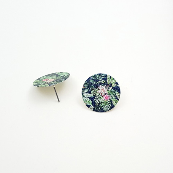 熱帶花園花卉圖案圈刺穿，熱帶花園花卉圖案耳環 第5張的照片
