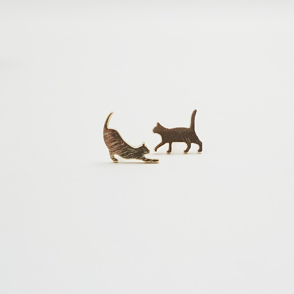 伸展貓耳環，伸展貓，金 第2張的照片
