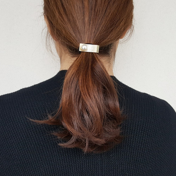 「Creema限定」 2020 Rectangle pearl  Metal Hair Tie Gold 6枚目の画像