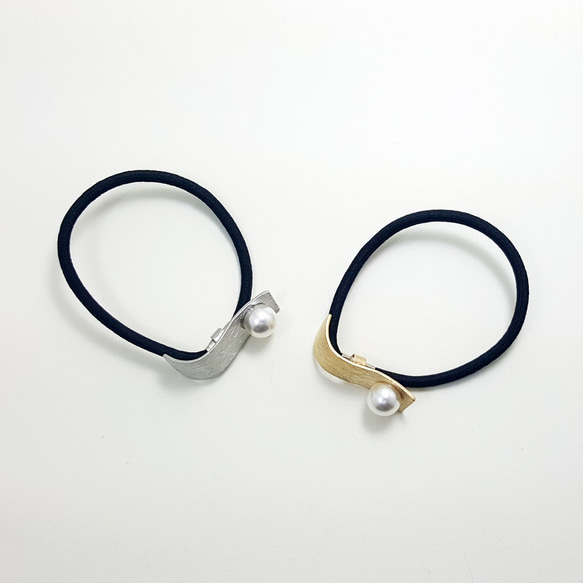 「Creema限定」 2020 Rectangle pearl  Metal Hair Tie Gold 8枚目の画像