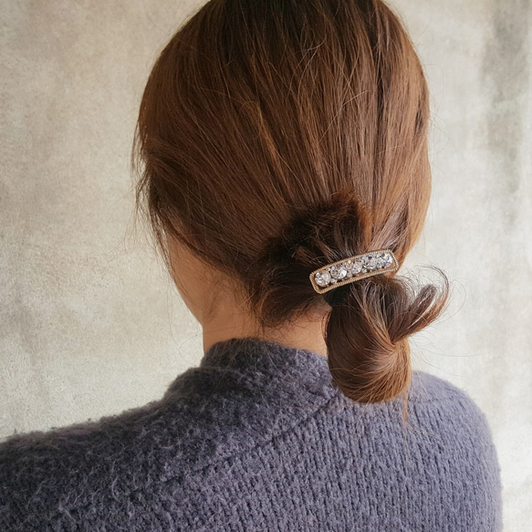 《Creema獨家》成人時尚方形珍珠水晶髮膠 第7張的照片