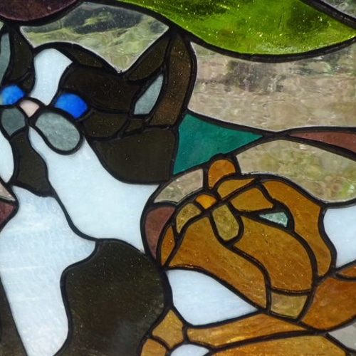 ステンドグラスパネル（ペアキャット） その他インテリア雑貨 ステンド