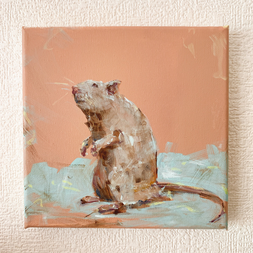 標本図風のネズミと骨の絵画 アート 原画 キャンバス画 動物の絵